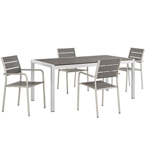 Modway Shore Outdoor Patio Aluminum Dining Set, Silver and Gray - 5 Piece EEI-2481-SLV-GRY-SET